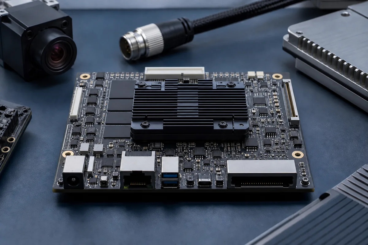 Compact edge-computing electronics board prepared for engineering review