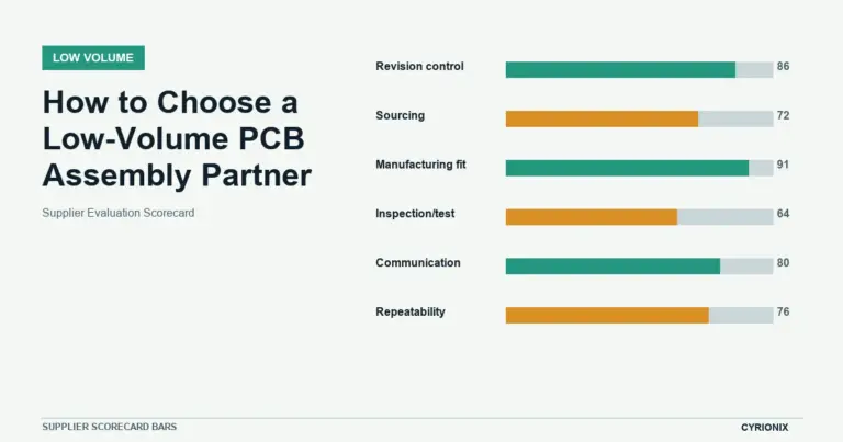 Supplier scorecard bars for How to Choose a Low-Volume PCB Assembly Partner