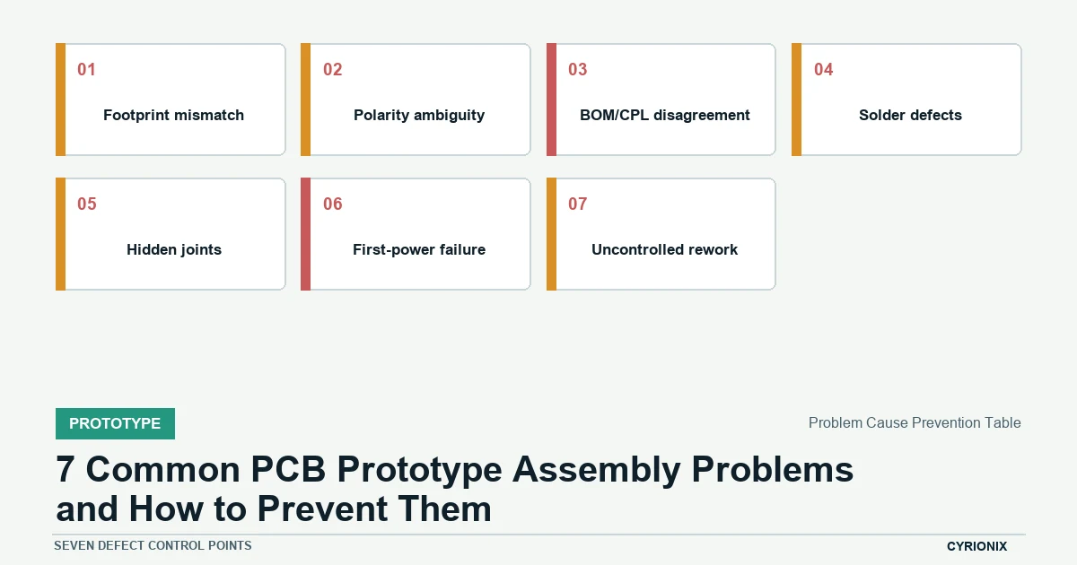 Problem Cause Prevention Table for prototype PCB assembly decisions