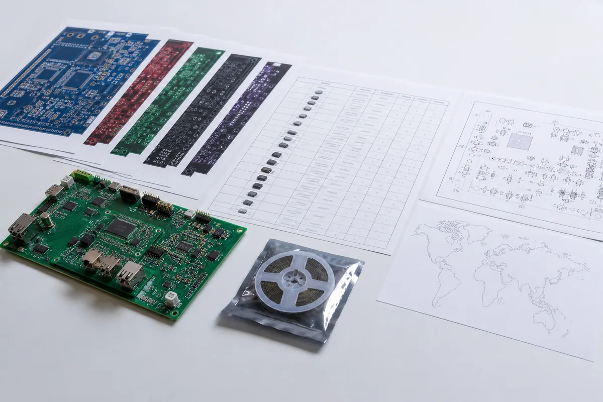 PCB assembly project files, component reel and delivery planning documents prepared for review