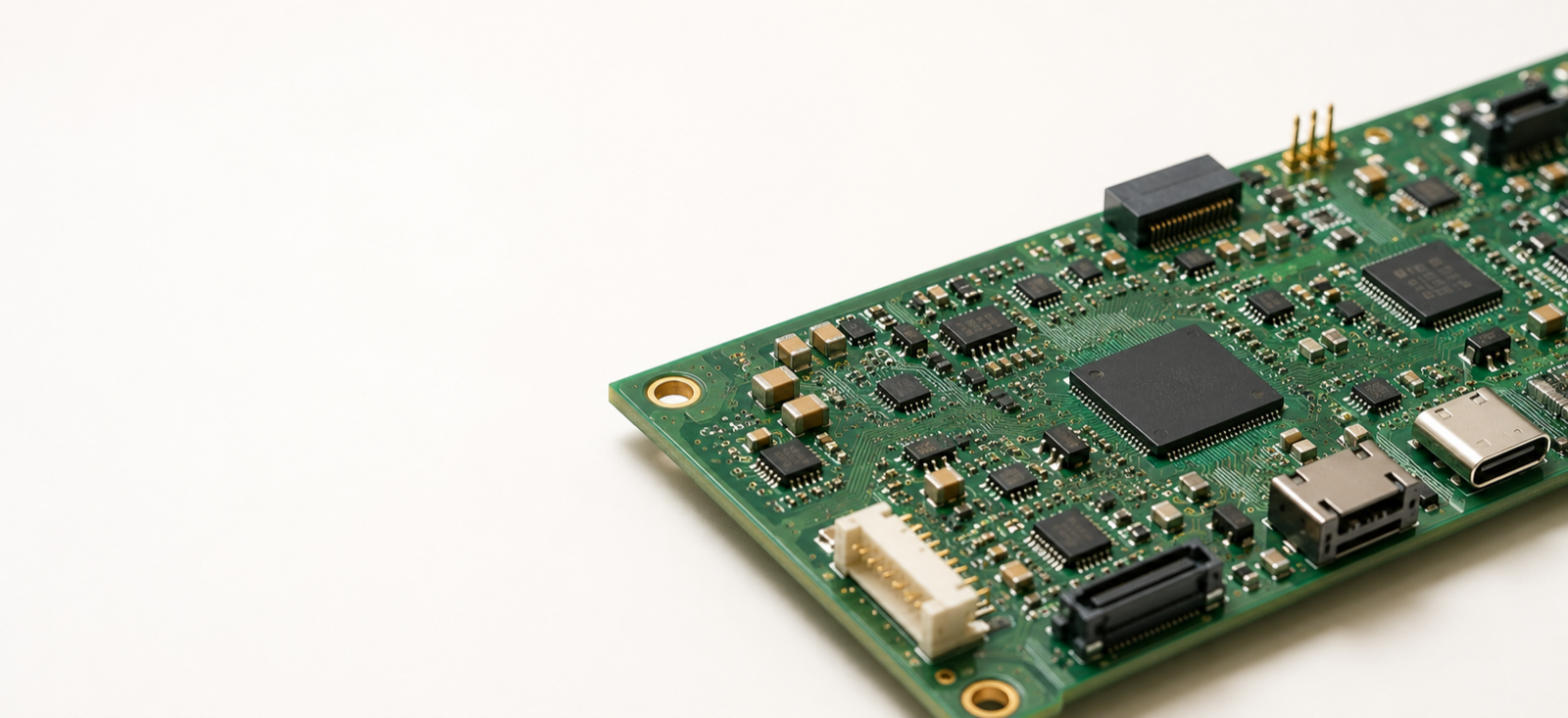 Assembled printed circuit board on a clean engineering surface