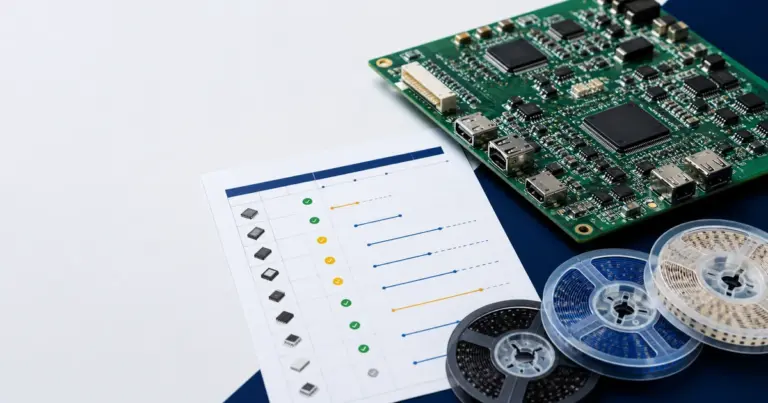PCBA BOM revalidation sheet, populated circuit board and component reels