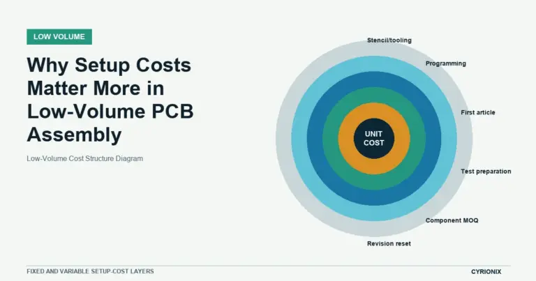 Fixed and variable setup-cost layers for Why Setup Costs Matter More in Low-Volume PCB Assembly