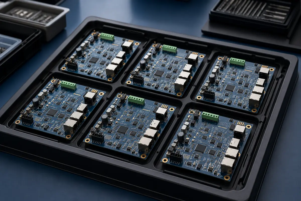 Controlled small batch of assembled circuit boards in ESD trays