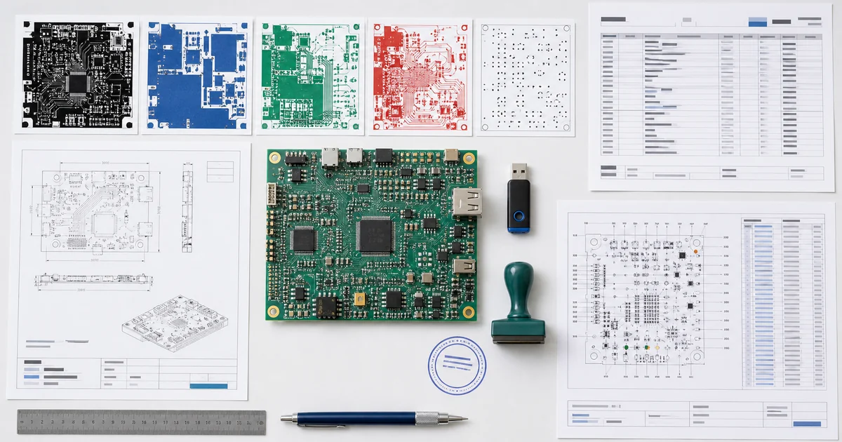 PCB assembly manufacturing package with board, Gerber layers, BOM and assembly drawings