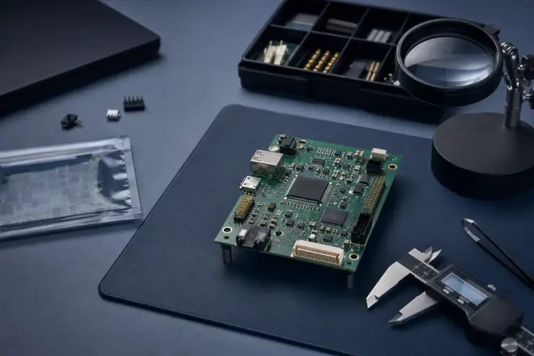 Prototype circuit board under structured engineering review