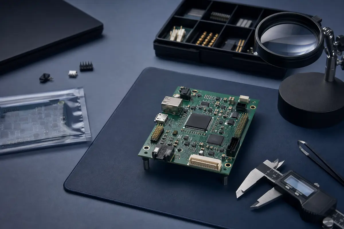 Prototype circuit board under structured engineering review