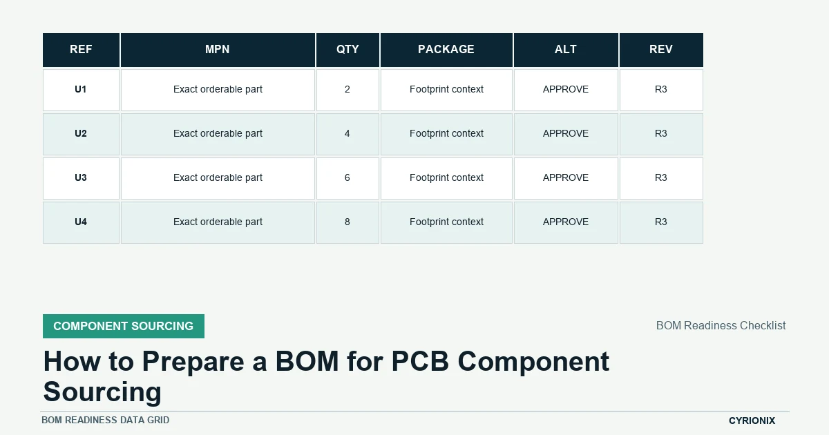 BOM Readiness Checklist for component sourcing PCB assembly decisions