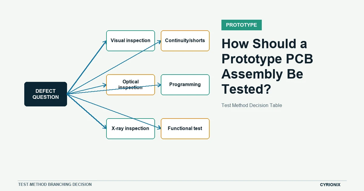 Test Method Decision Table for prototype PCB assembly decisions