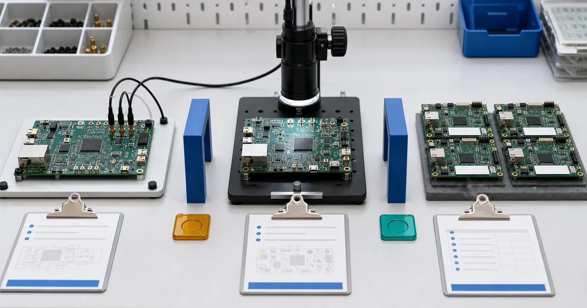 Prototype board, first article inspection and controlled pilot PCBA batch