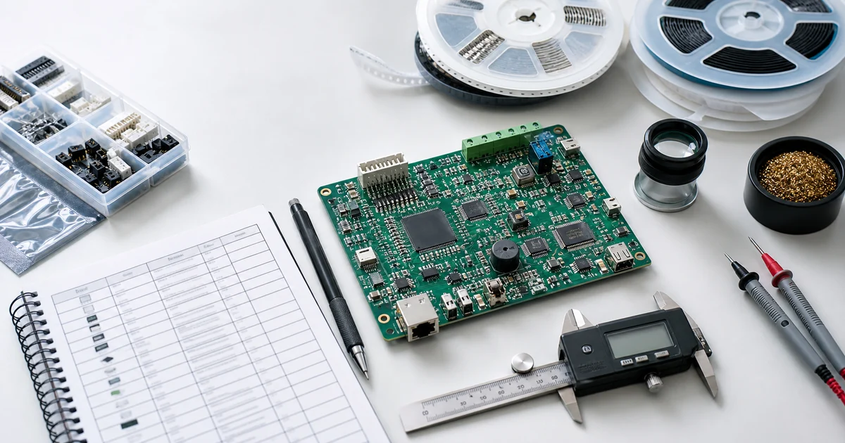 PCB assembly engineering resources with populated board, BOM review, components and inspection tools