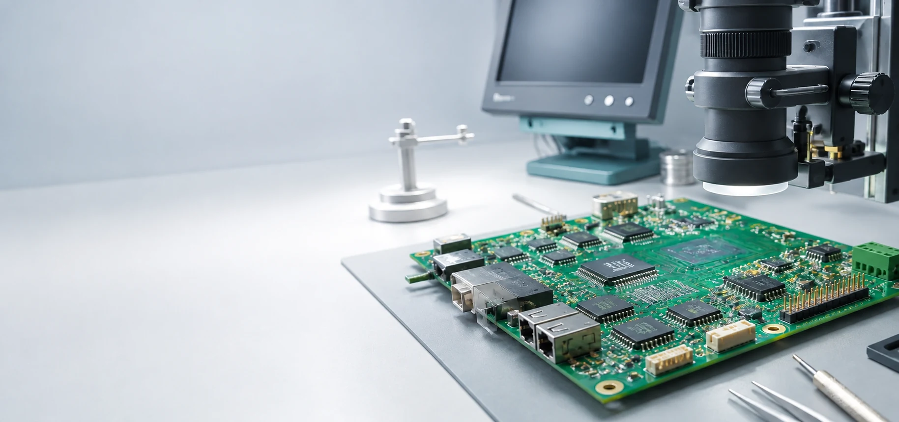 PCB design data and assembled board prepared for DFM review