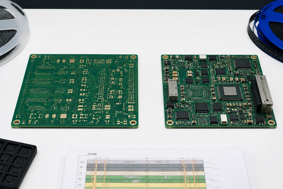 Matching bare printed circuit board and populated PCBA on an engineering inspection surface