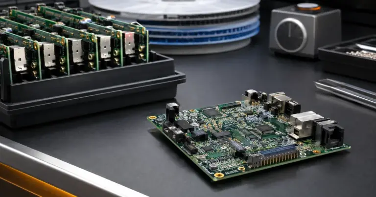 Populated PCBA prototype and small production batch staged for quick-turn schedule review