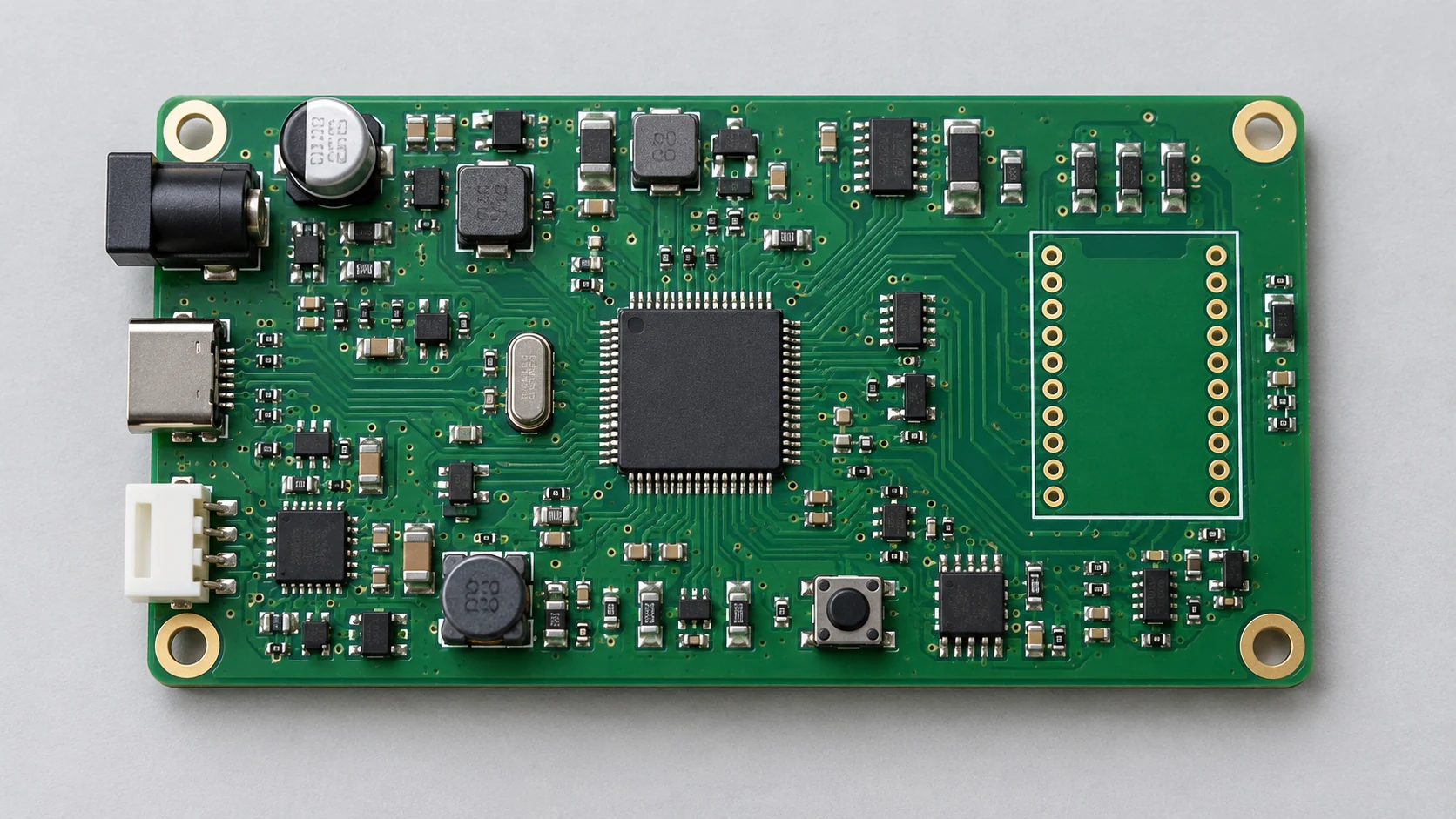 Populated controller board with a clearly unpopulated optional component footprint
